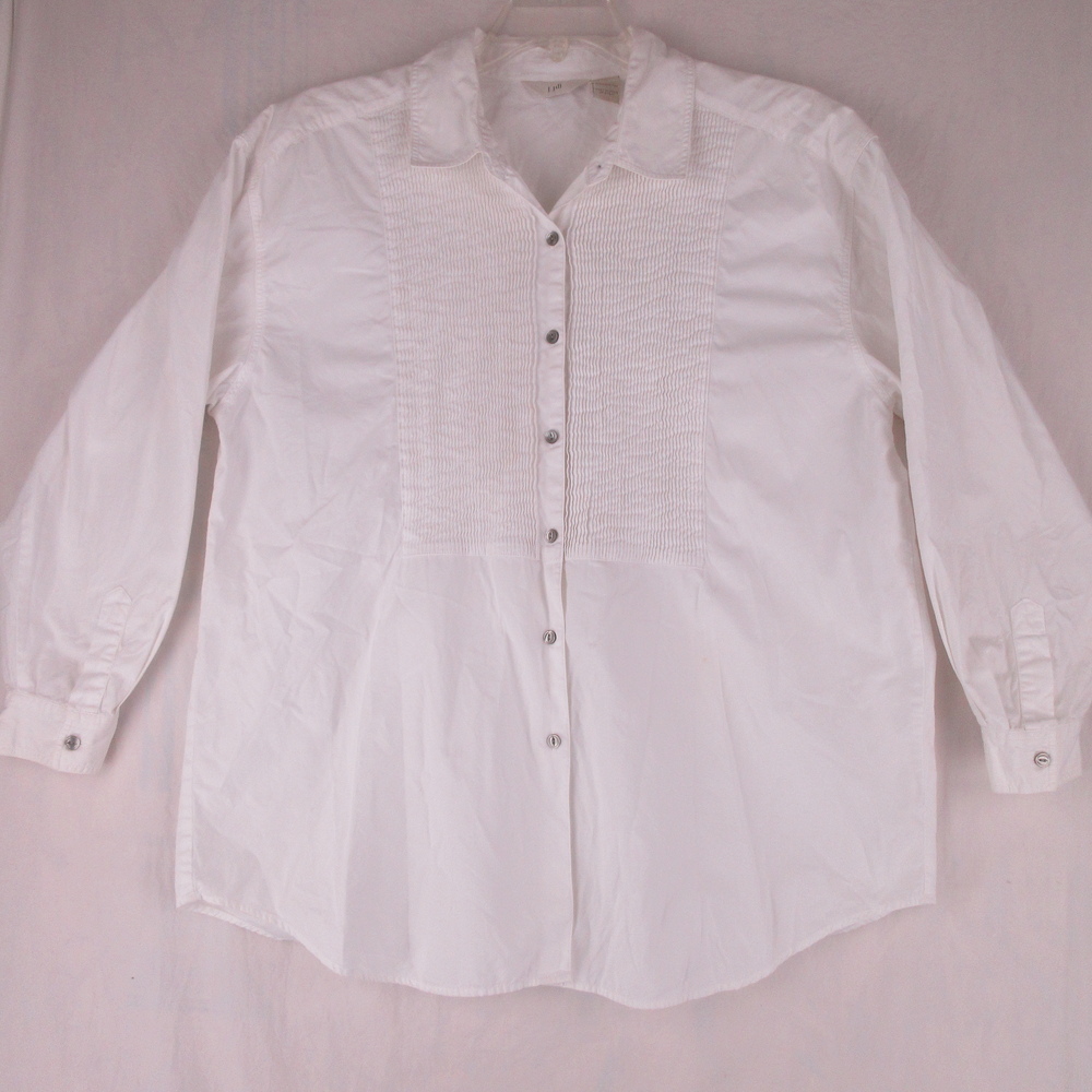 J. Jill White Pintuck Button‑Front Cotton Shirt Size L
